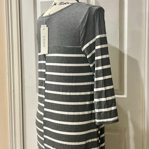 Exist Maxi Dress 3/4 Sleeve Stripe Ribbed Size Medium versatile chic BEACHY - Picture 7 of 16